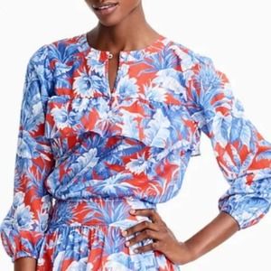 J Crew Long-Sleeve Floral Ruffle Ratti Rio Top